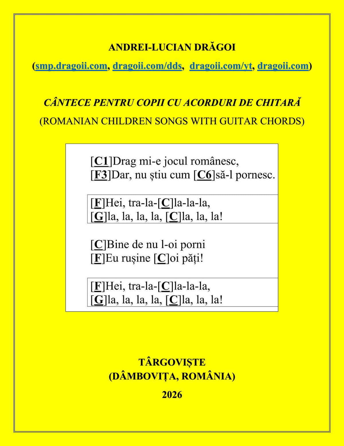 (ebook-pdf) CÂNTECE PENTRU COPII CU ACORDURI DE CHITARĂ (ROMANIAN CHILDREN SONGS WITH GUITAR CHORDS)