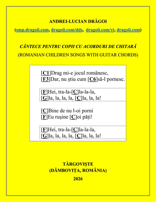 (ebook-pdf) CÂNTECE PENTRU COPII CU ACORDURI DE CHITARĂ (ROMANIAN CHILDREN SONGS WITH GUITAR CHORDS)