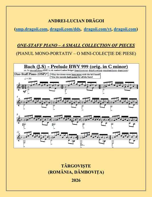 (ebook-pdf) One-staff piano (OSP) -- a mini-collection of pieces arranged for OSP for beginners